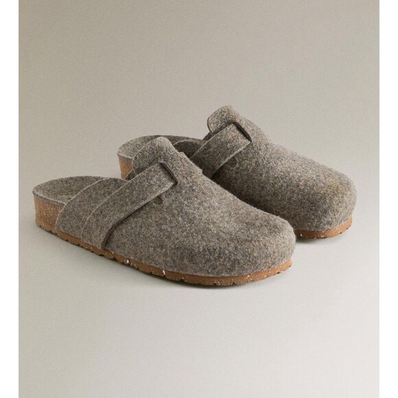 Zara Home Women’s Felt Clogs With Strap Gray Size 10 1202/500 Cork Sole - Picture 1 of 11
